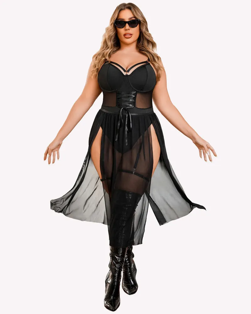 Plus Size Bodysuit with High Slit dress