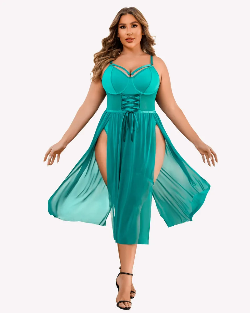 Plus Size Bodysuit with High Slit dress