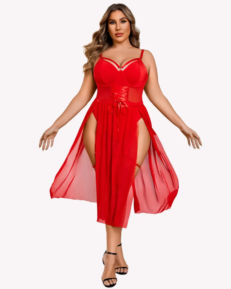 Plus Size Bodysuit with High Slit dress