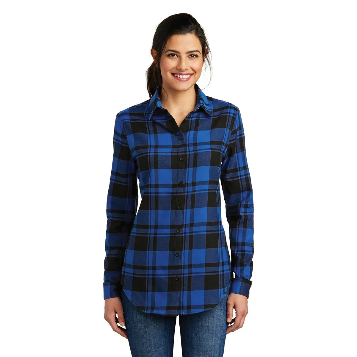 Port Authority Women's Royal/Black Plaid Flannel Tunic