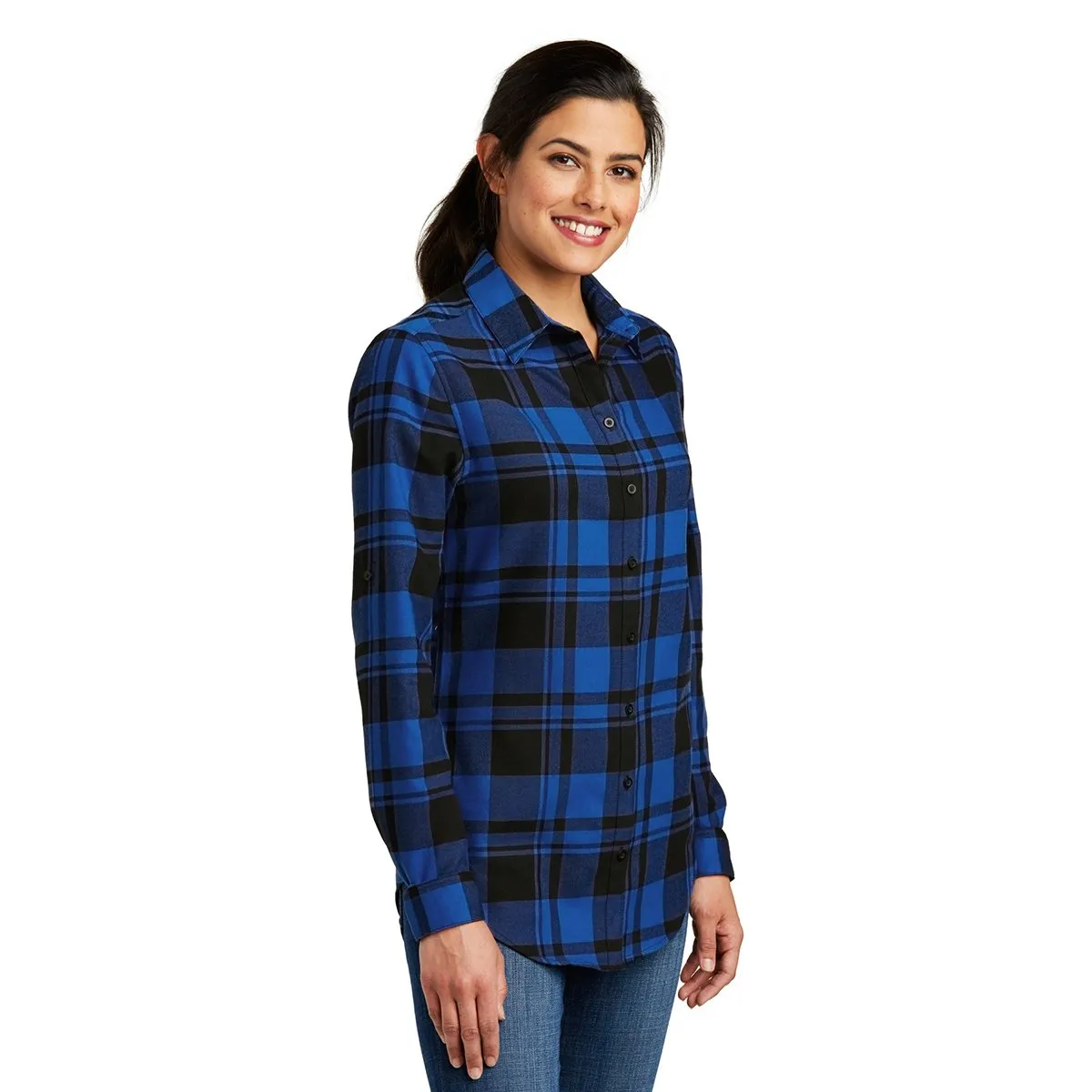 Port Authority Women's Royal/Black Plaid Flannel Tunic