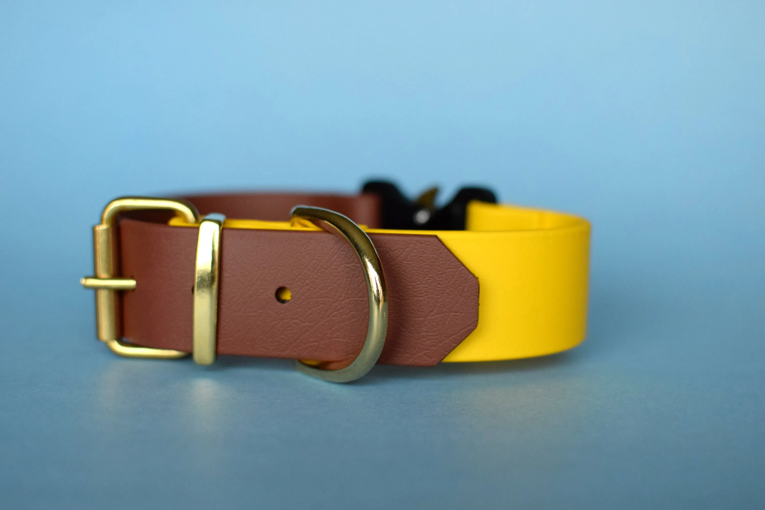 PREMADE COLLECTION - Yellow & Medium Brown with Brass Biothane Dog Collar