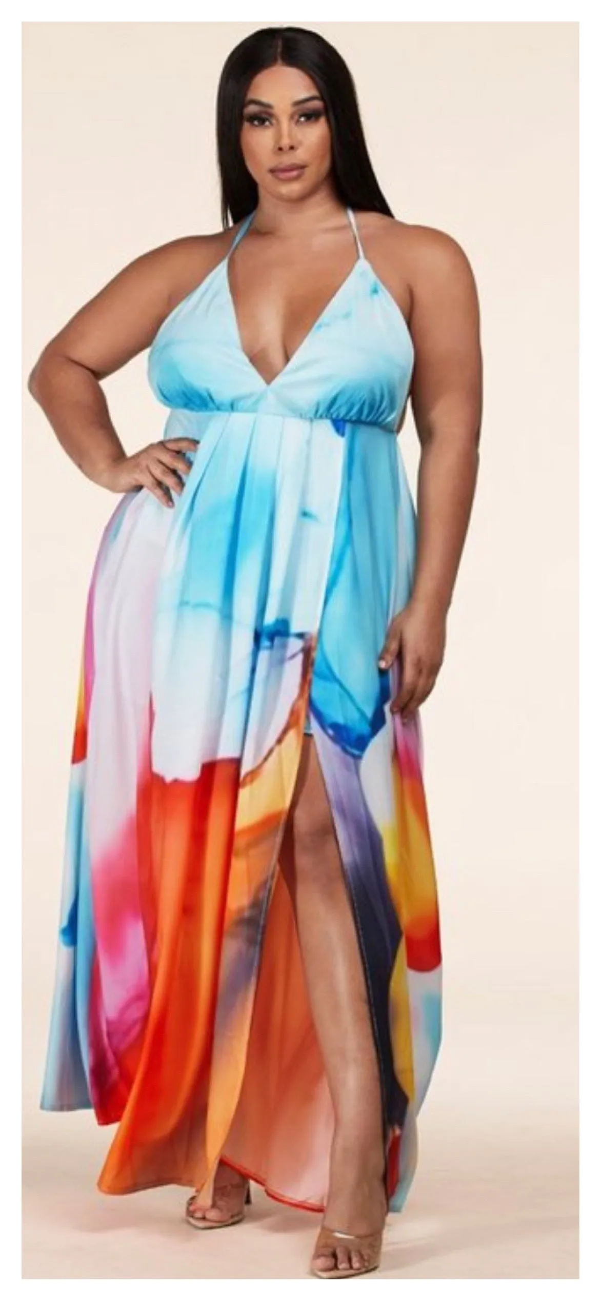 Pretty Watercolor Summer Maxi Dress (plus Size)