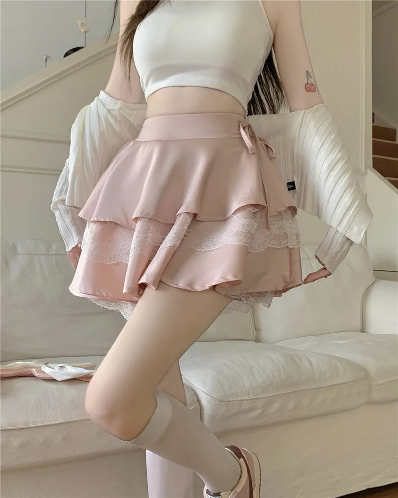 Princess Ruffled High Waist Cake Fluffy Layered White Black Pink Mini Skirt