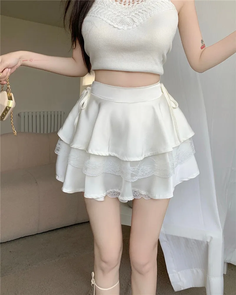 Princess Ruffled High Waist Cake Fluffy Layered White Black Pink Mini Skirt