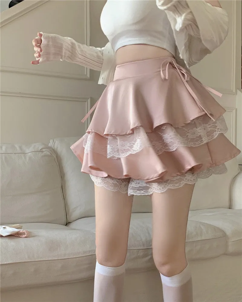 Princess Ruffled High Waist Cake Fluffy Layered White Black Pink Mini Skirt