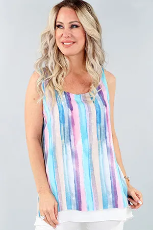 Purple and Blue Sleeveless Layered Tunic