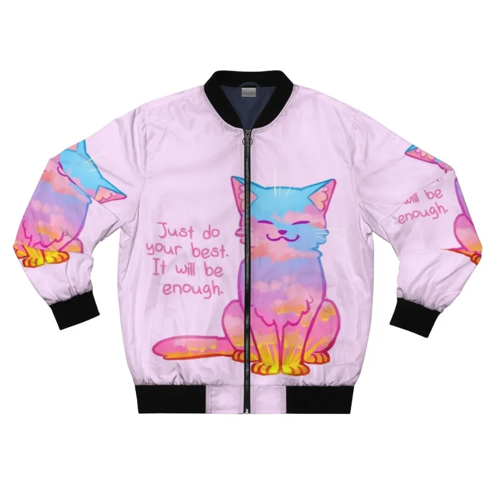 "Your Best Is Enough" Sunset Cat Bomber Jacket - Affirmation, Self-Care