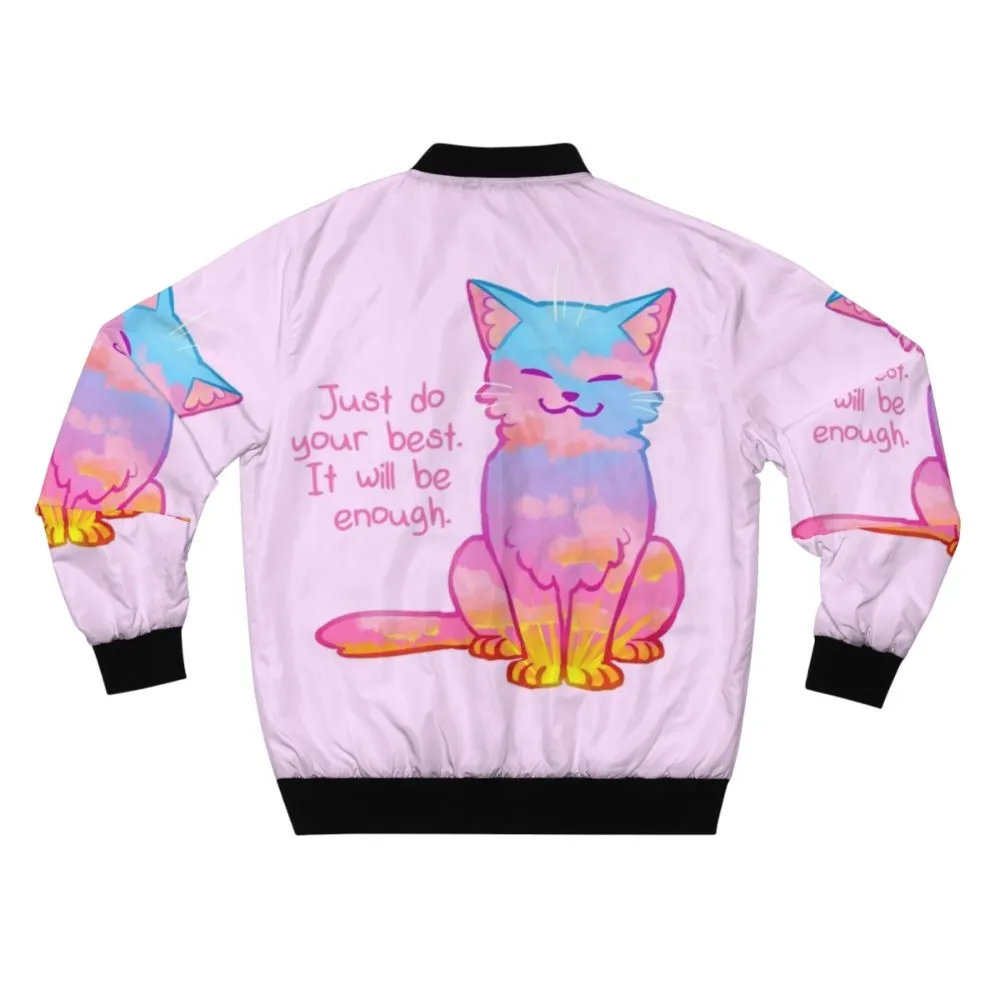 "Your Best Is Enough" Sunset Cat Bomber Jacket - Affirmation, Self-Care