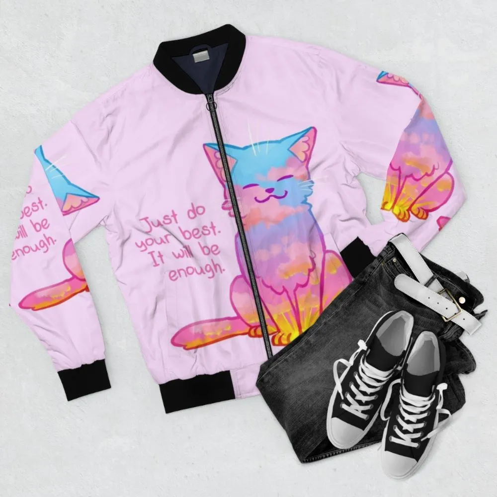 "Your Best Is Enough" Sunset Cat Bomber Jacket - Affirmation, Self-Care