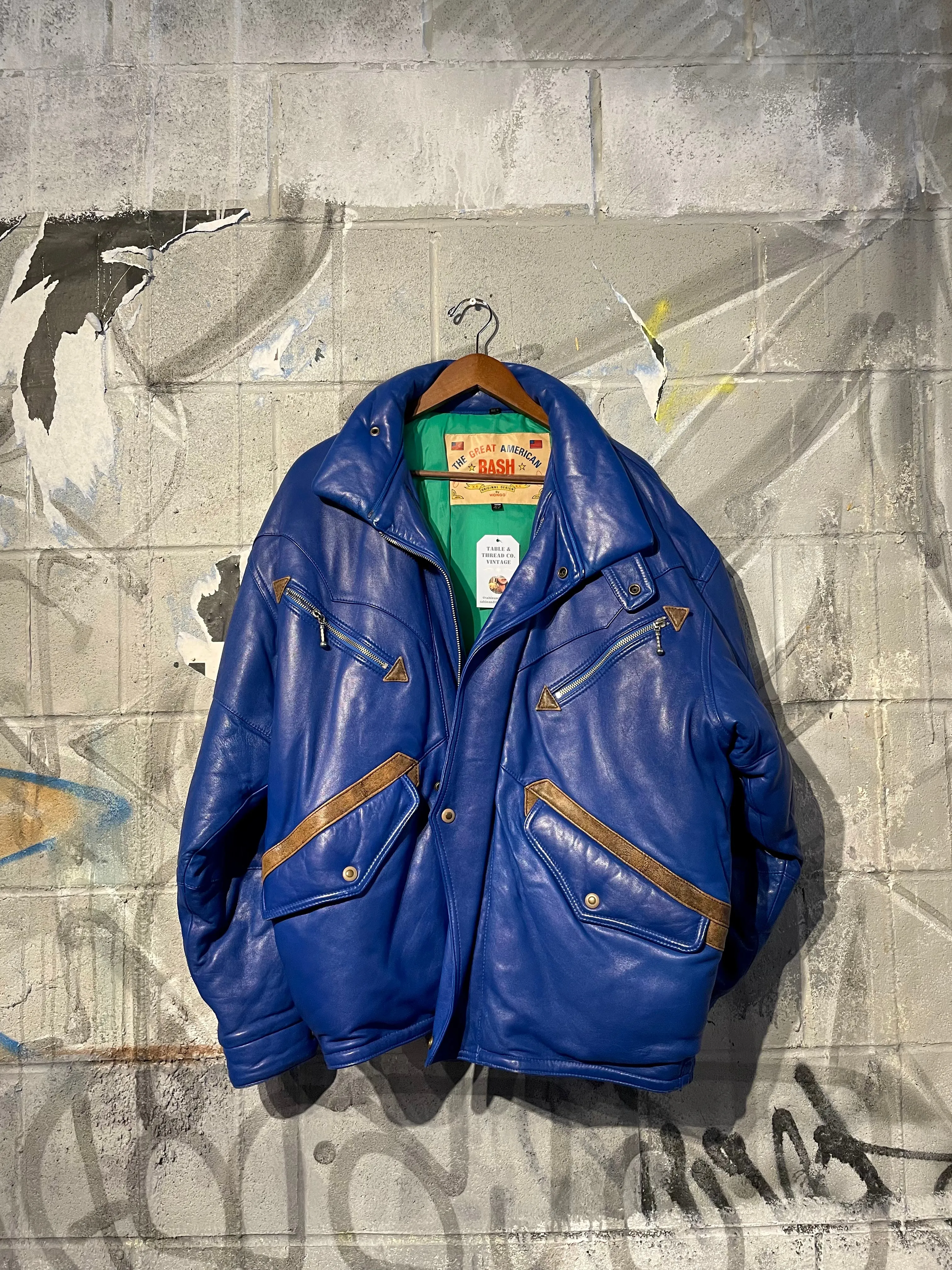 Rare 1980s Blue Leather Embellished Jacket