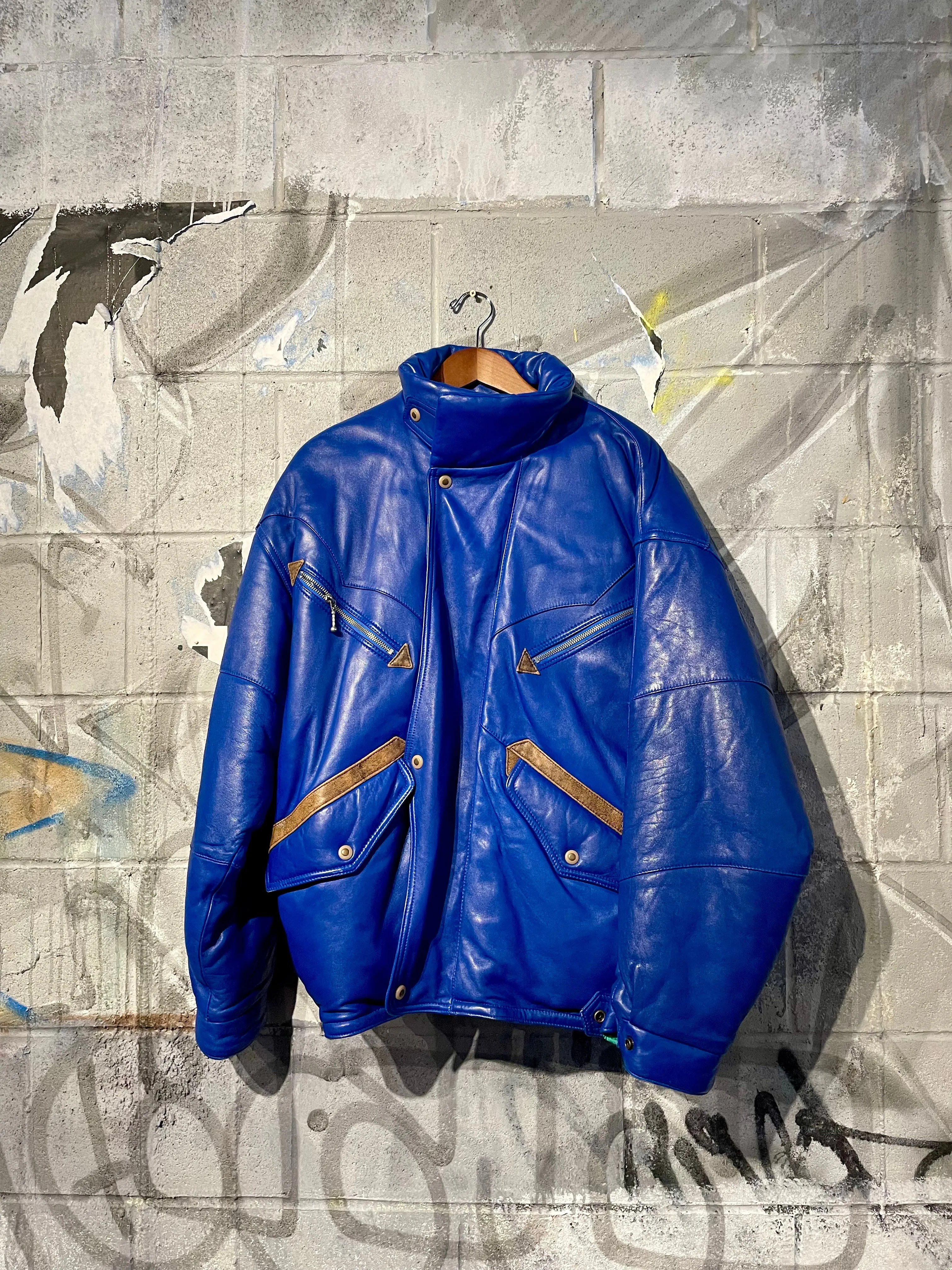 Rare 1980s Blue Leather Embellished Jacket