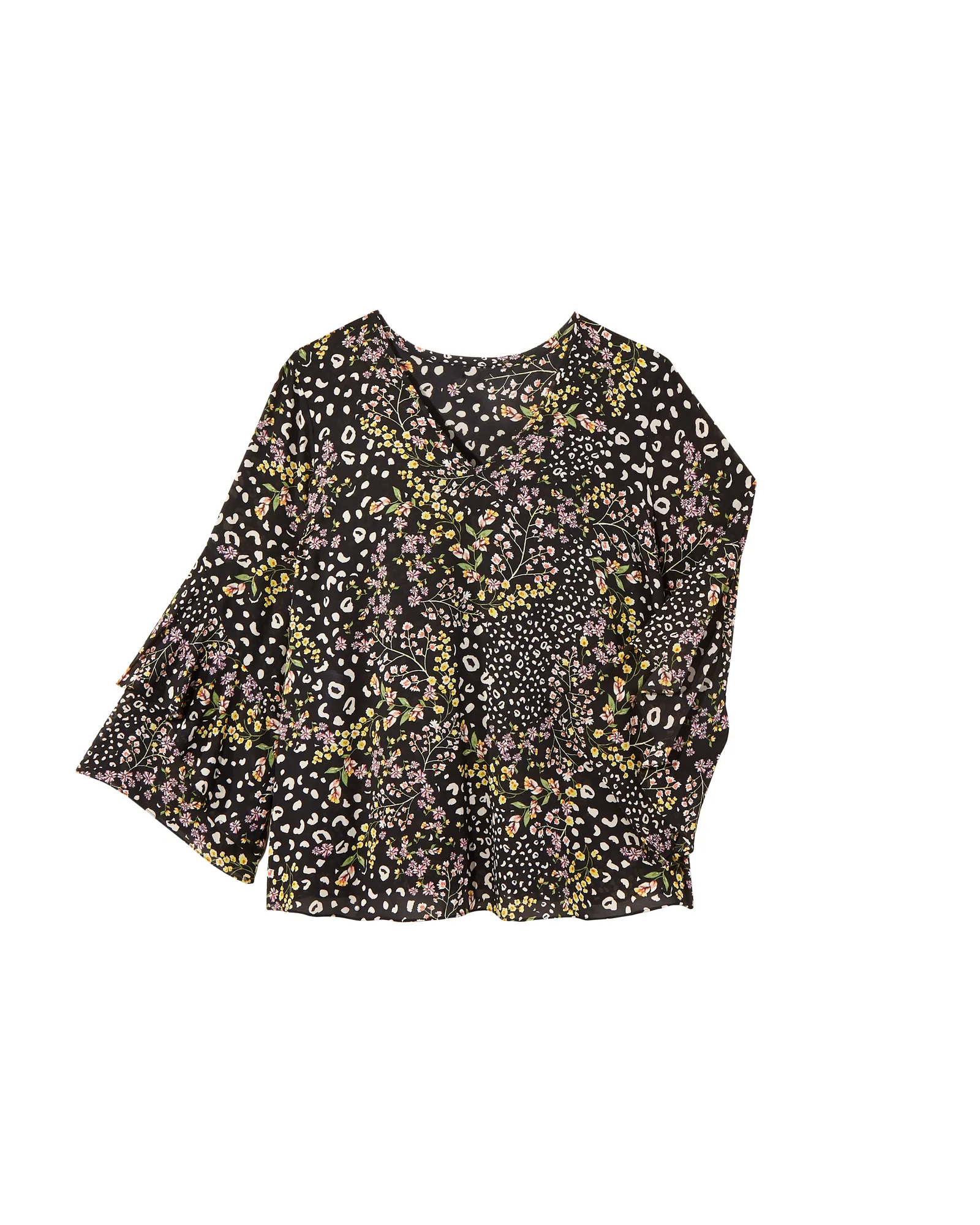 Ryleigh Frill Sleeve Blouse | Black / Yellow