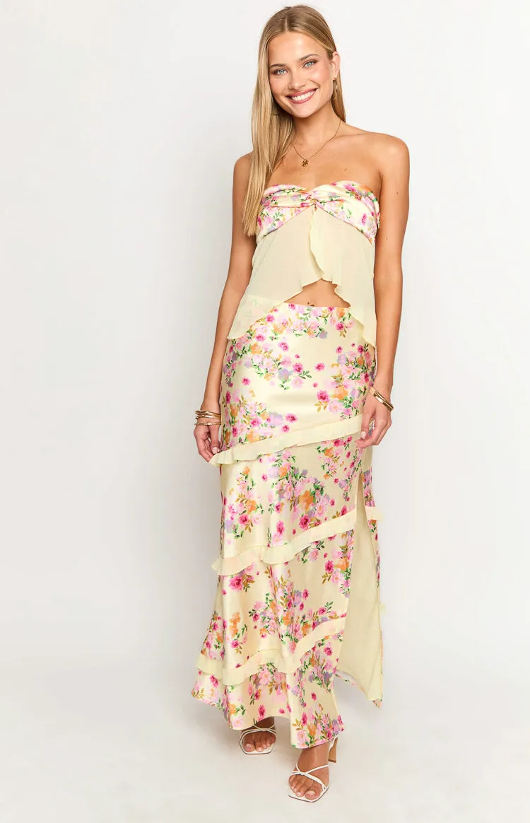 Saldana Yellow Bloom Maxi Skirt