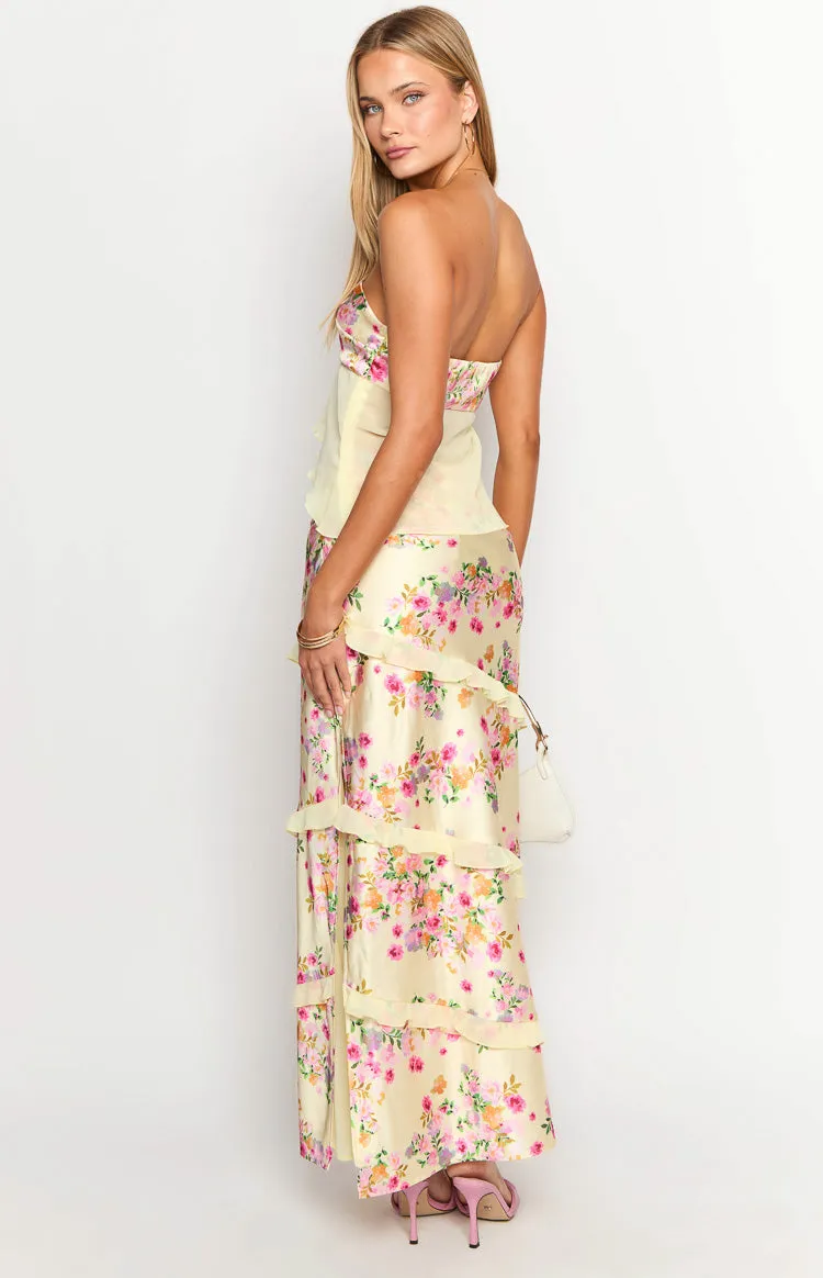 Saldana Yellow Bloom Maxi Skirt