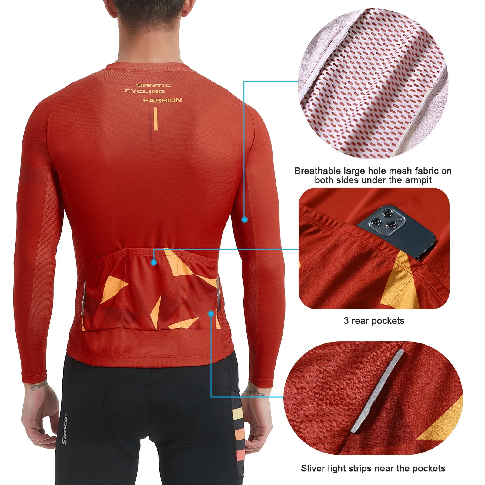 Santic Ares Men’s Cycling Jersey Bike Jersey Long Sleeve Red