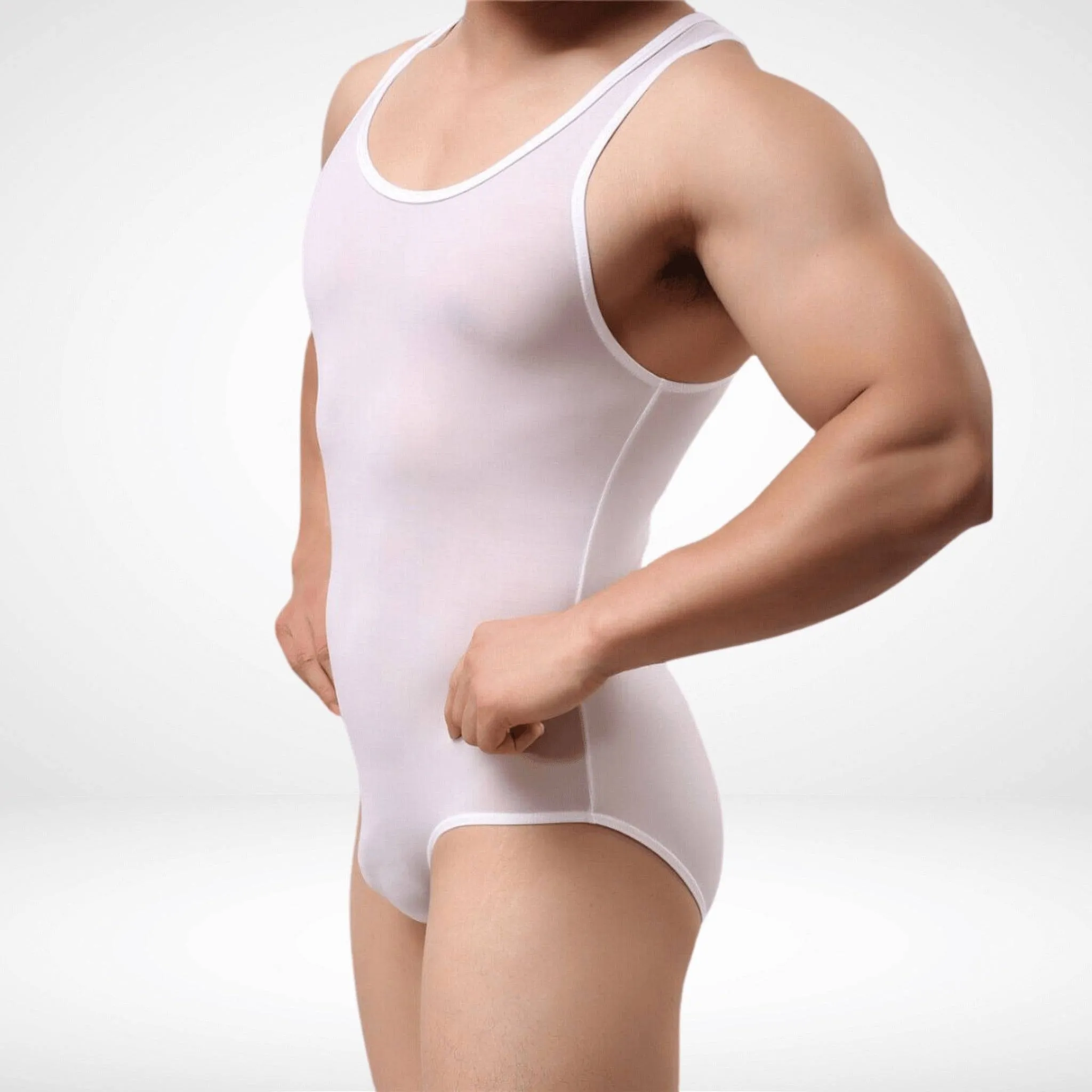 Sheer Form Fitted Men's Bodysuit Singlet