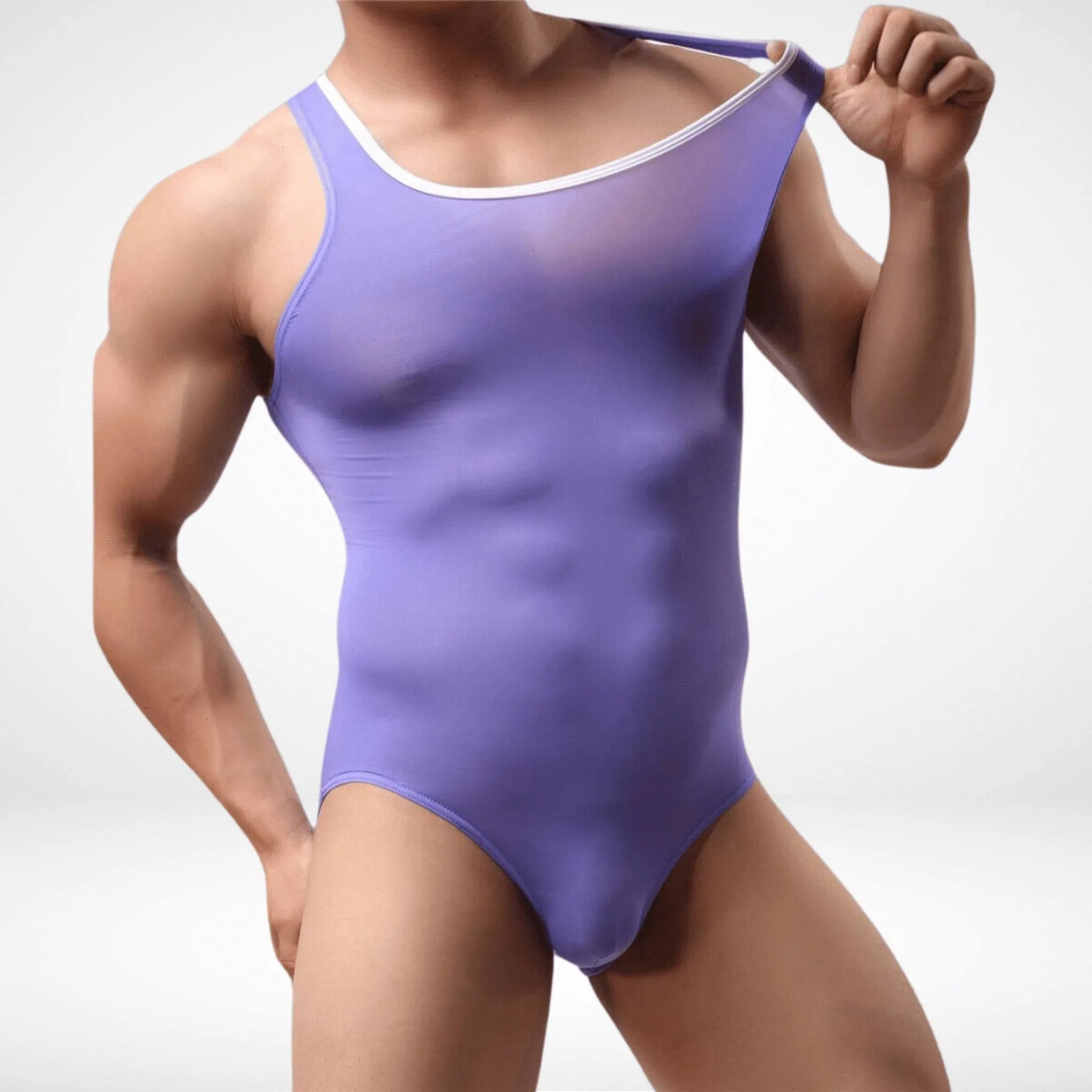 Sheer Form Fitted Men's Bodysuit Singlet