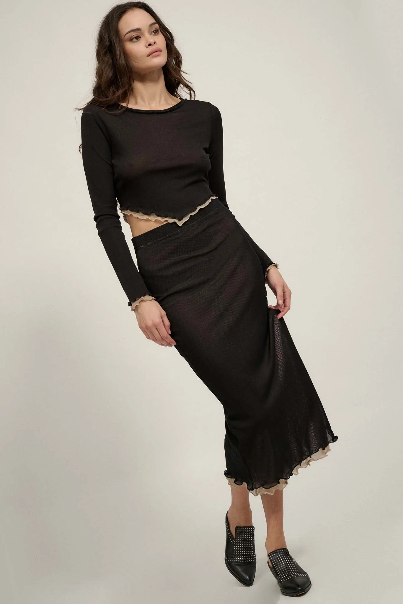 Sheer Perfection Layered Mesh Midi Pencil Skirt