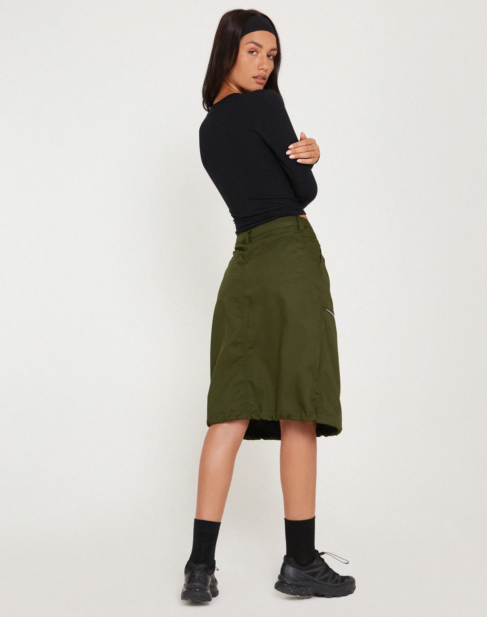 Shreya Cargo Midi Skirt in Forest Green