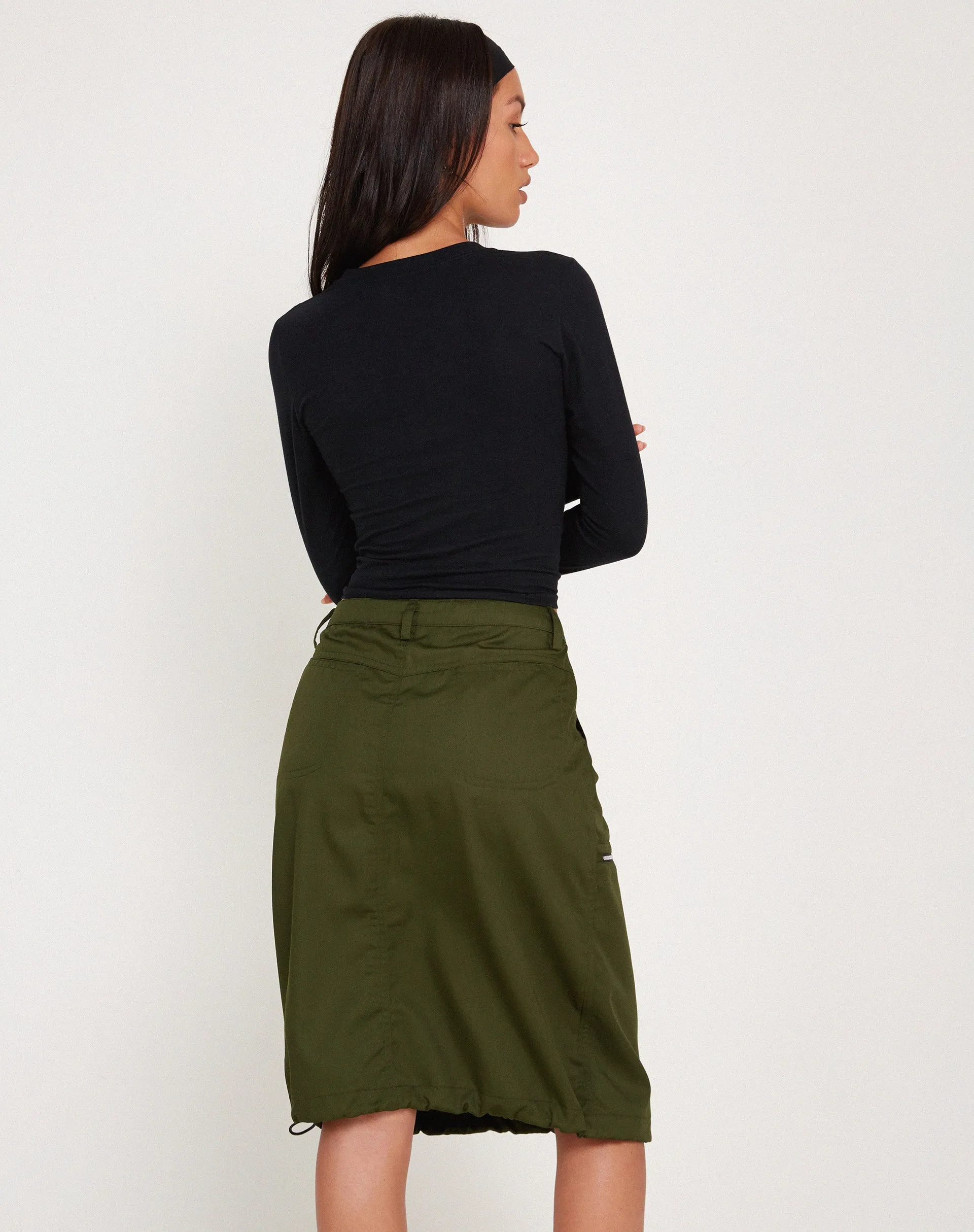 Shreya Cargo Midi Skirt in Forest Green