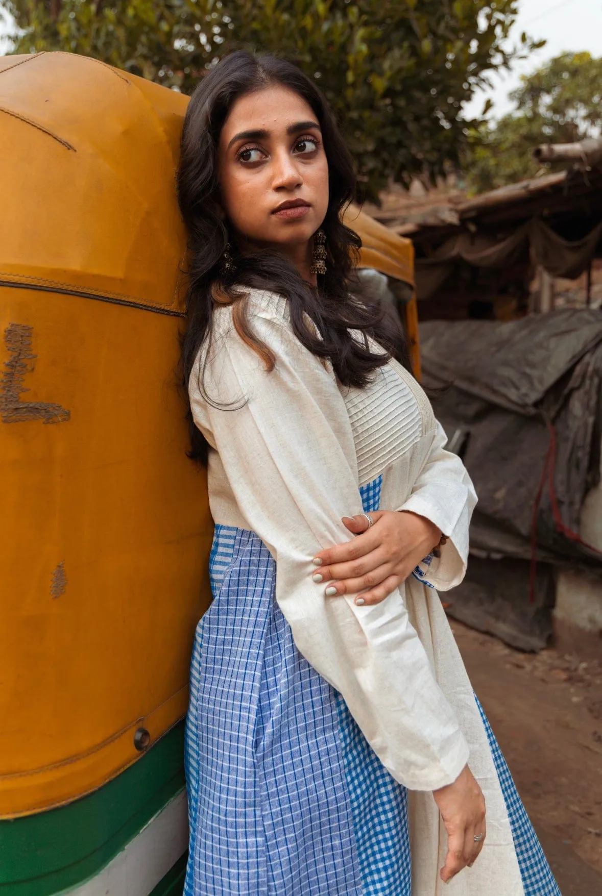 Side Panelled Big Book Dress (White & Blue)