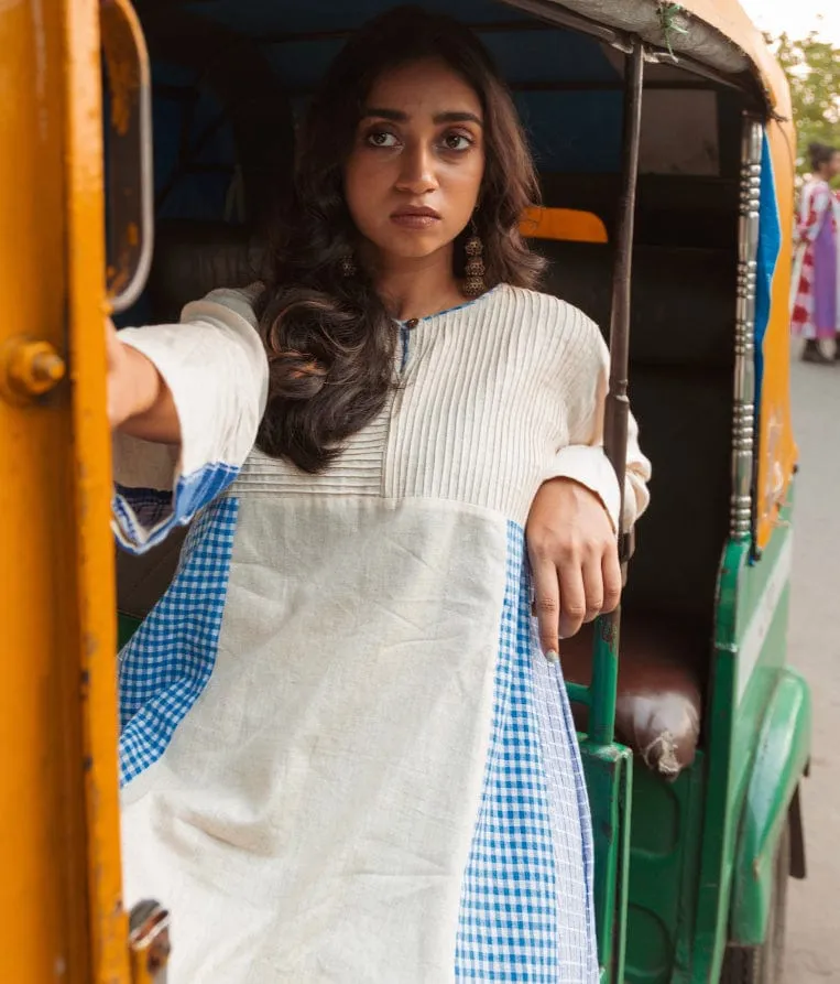 Side Panelled Big Book Dress (White & Blue)