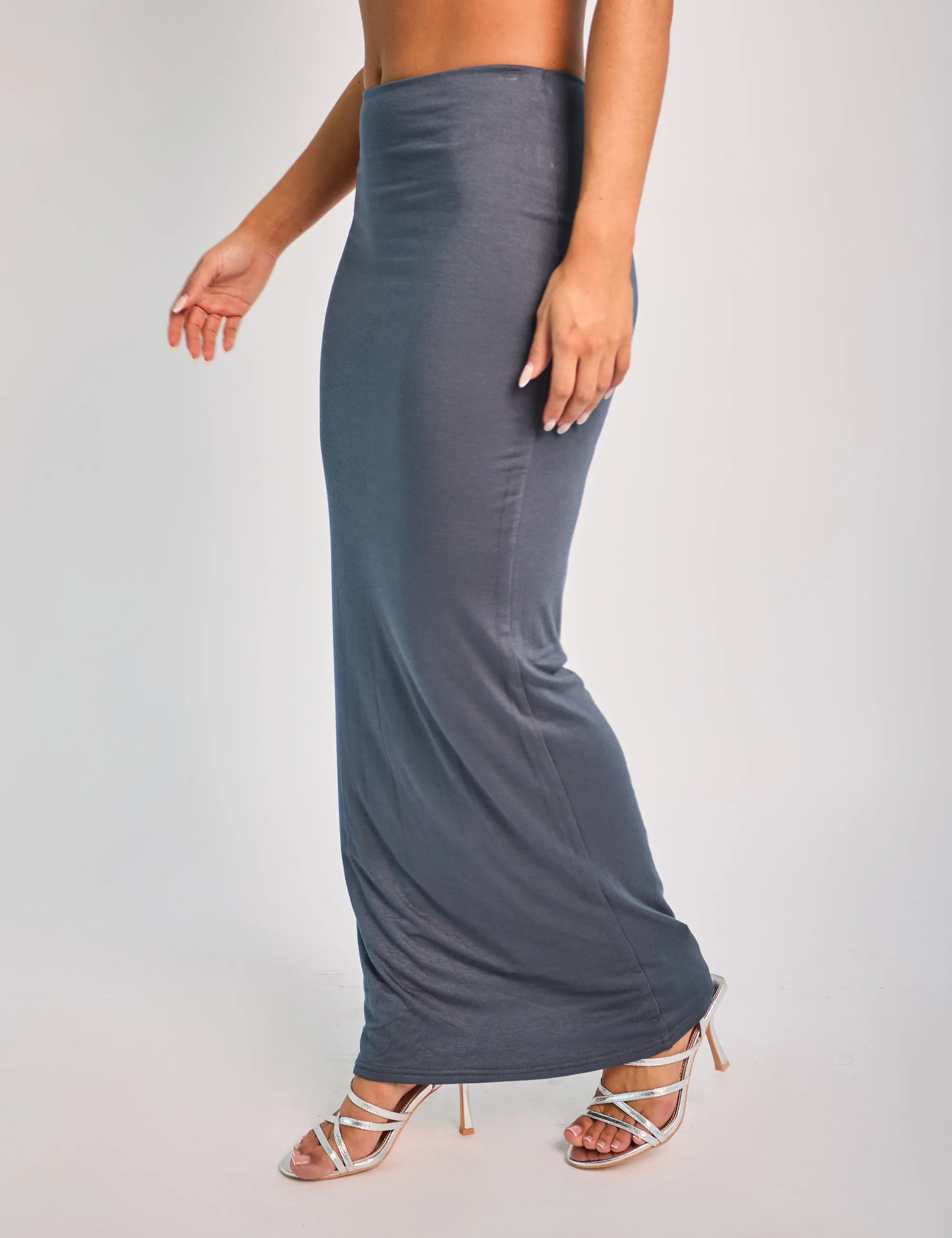 Soft Touch Tubular Maxi Skirt Co Ord Slate