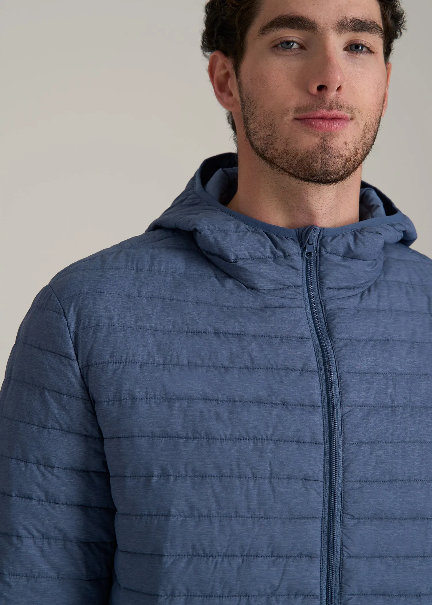 Tall Men's Packable Puffer Jacket in Steel Blue