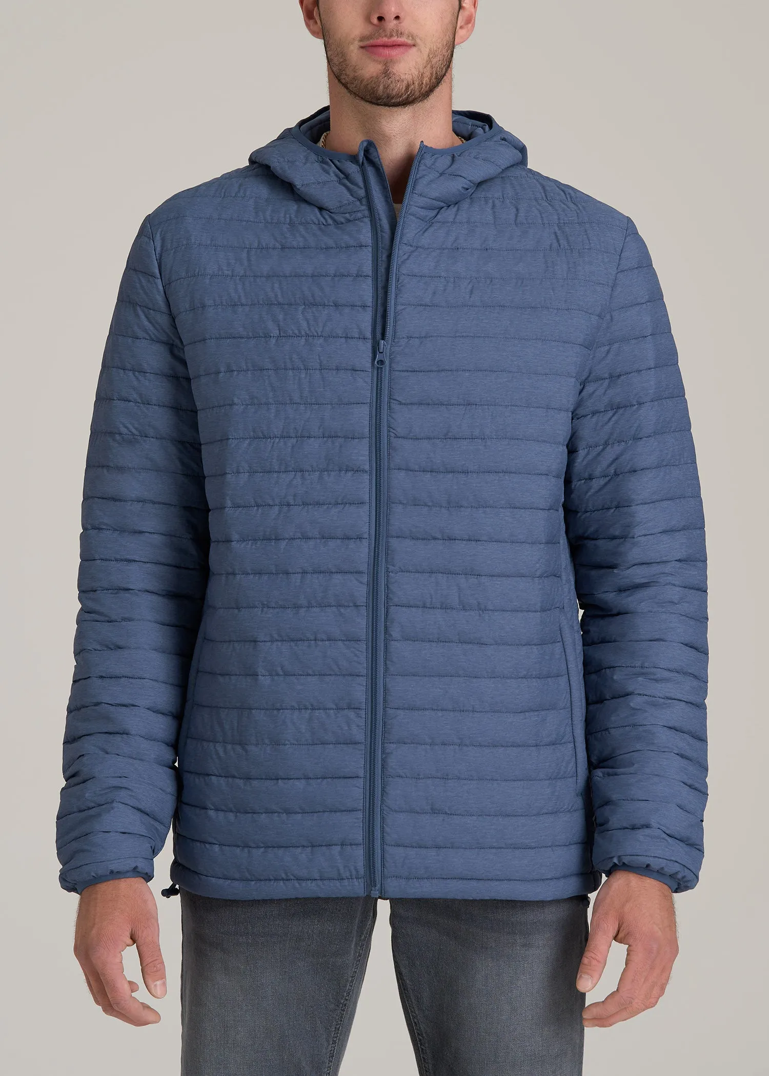 Tall Men's Packable Puffer Jacket in Steel Blue