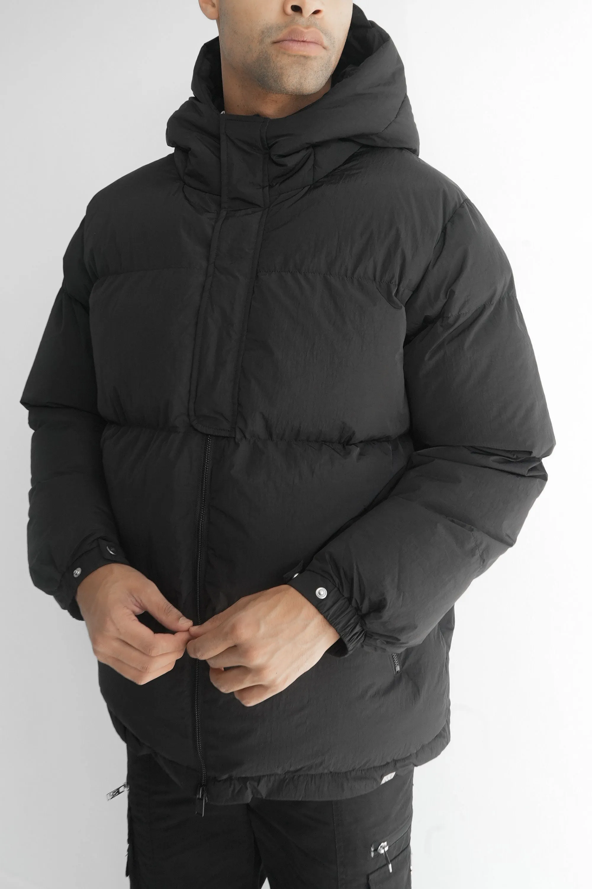 Technical Reflective Puffer Jacket - Black