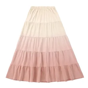 Teens Light Tan and Dusty Rose Dip Dye Tiered Maxi Skirt