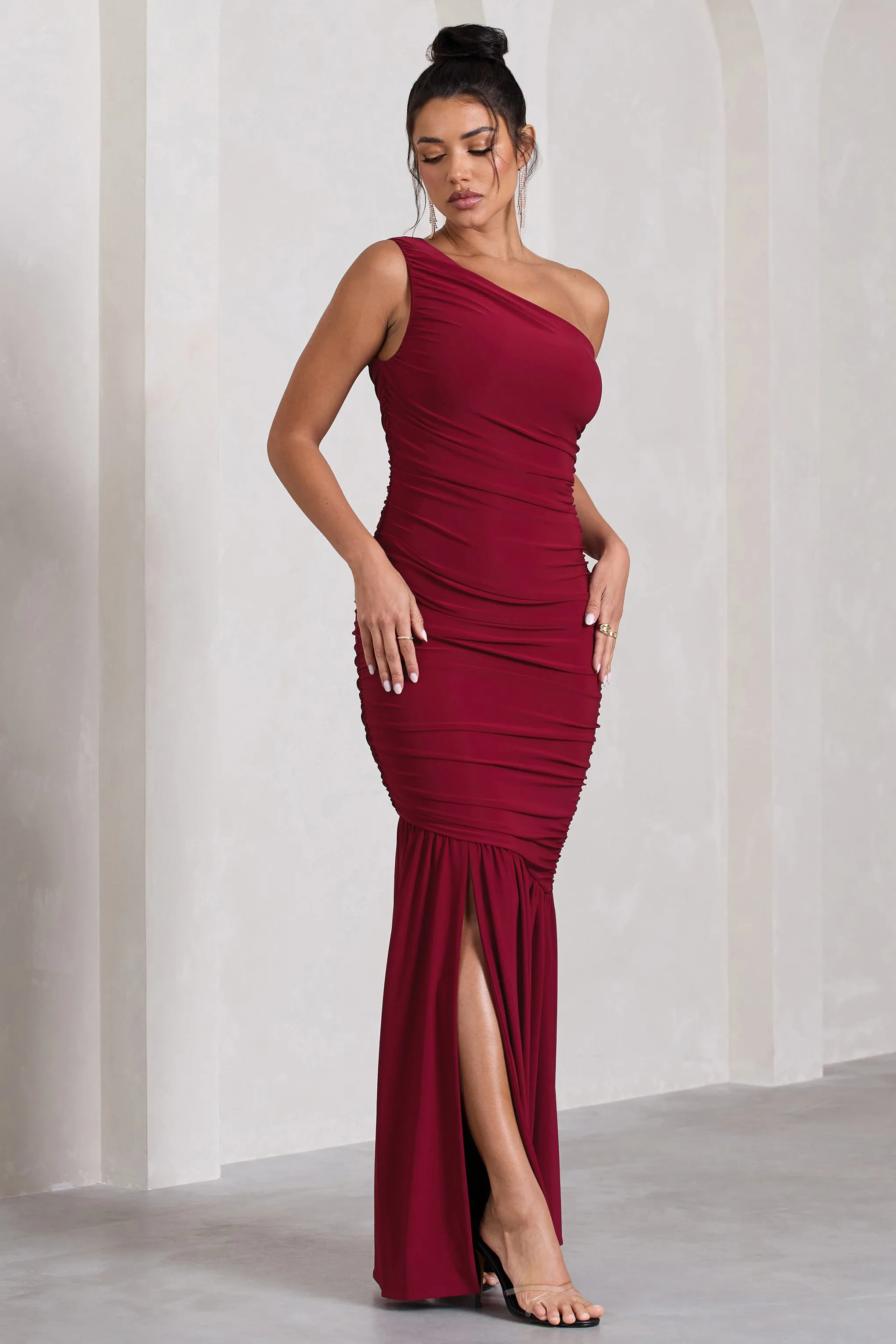 The Limelight | Berry One Shoulder Ruched Maxi Dress