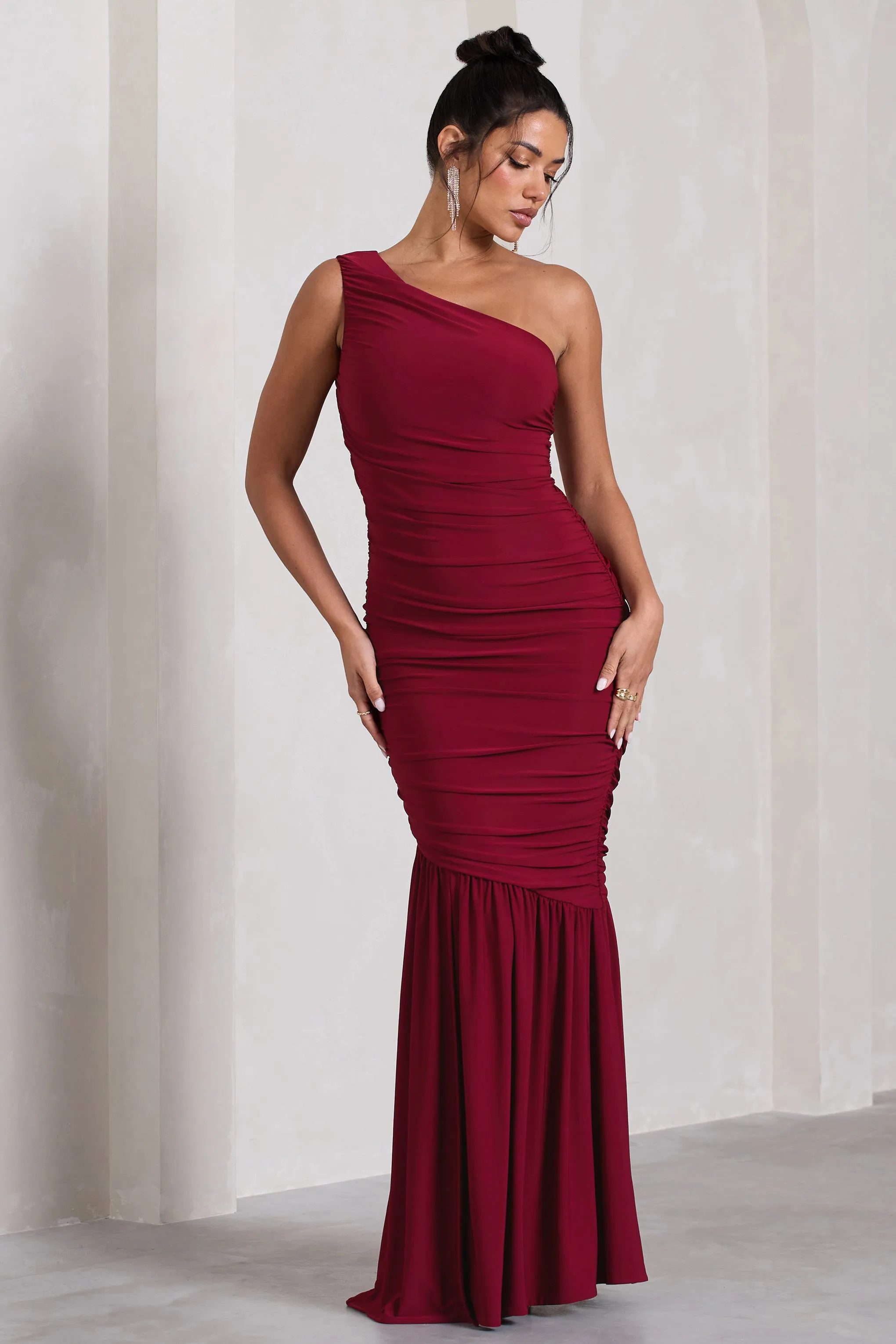 The Limelight | Berry One Shoulder Ruched Maxi Dress