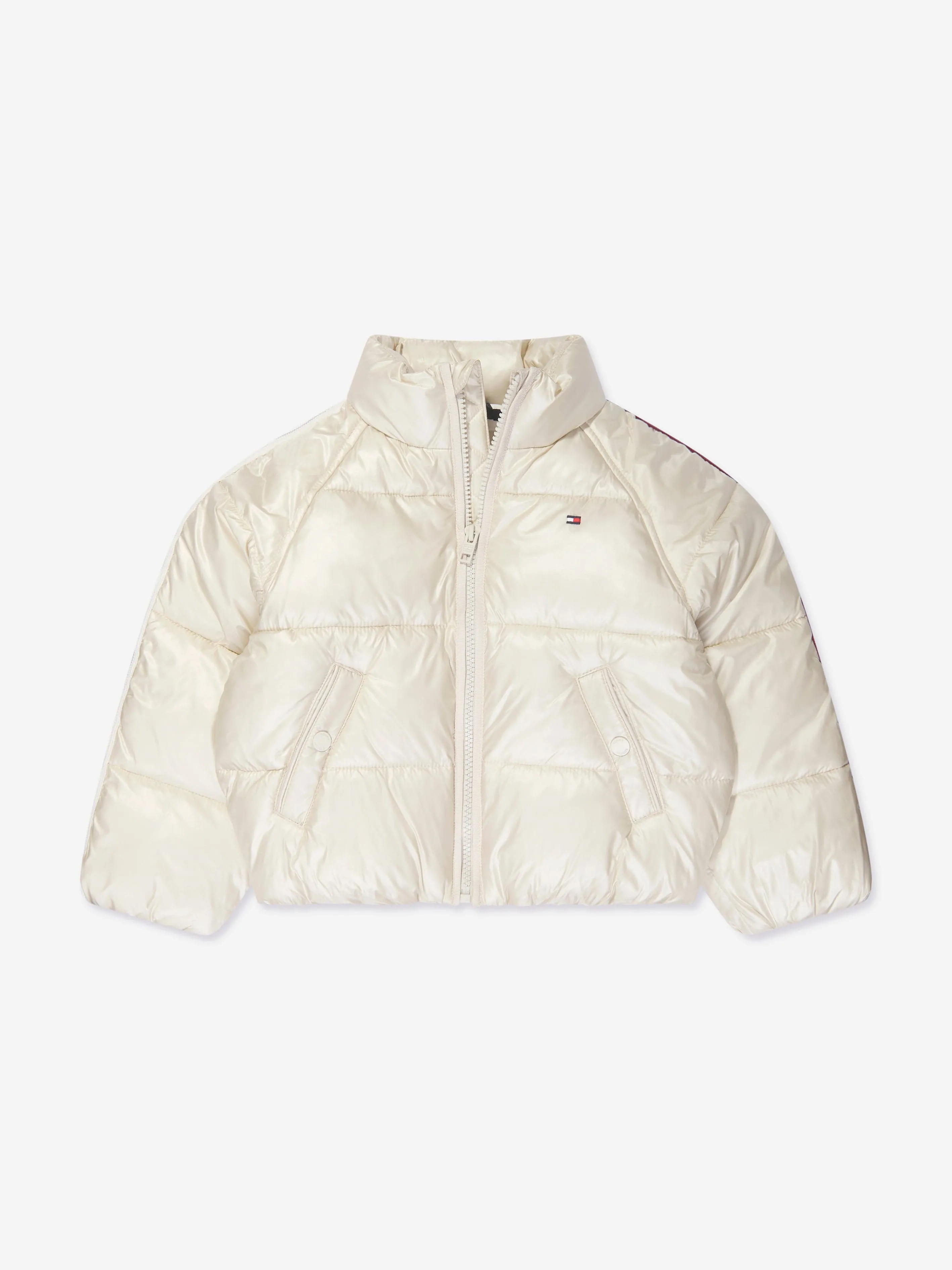 Tommy Hilfiger Girls Global Stripe Puffer Jacket in Beige