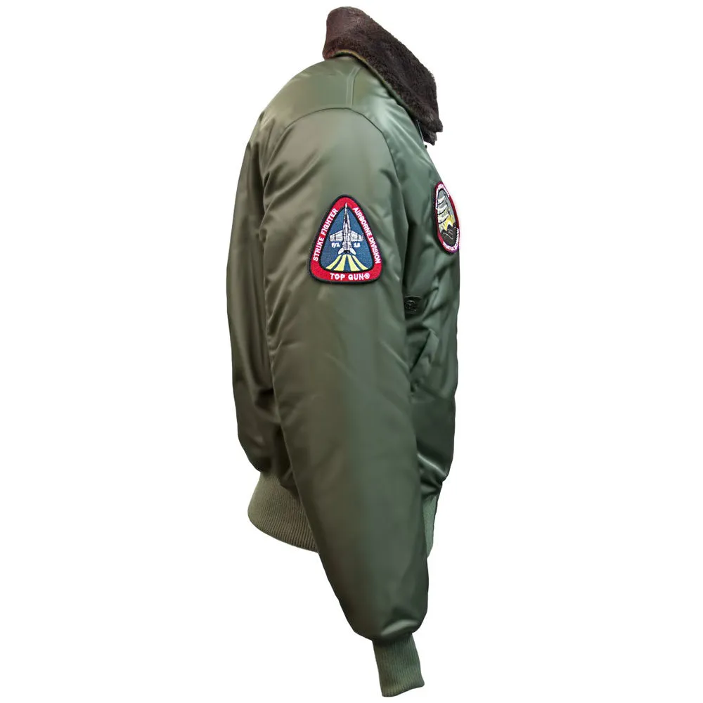 Top Gun B 15 Nylon Bomber Jacket with Removable Patches Olive