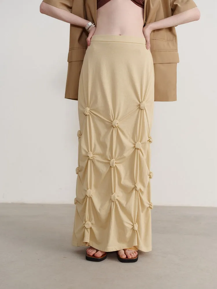 Twist Knot Pleated High-Waisted Midi Skirt