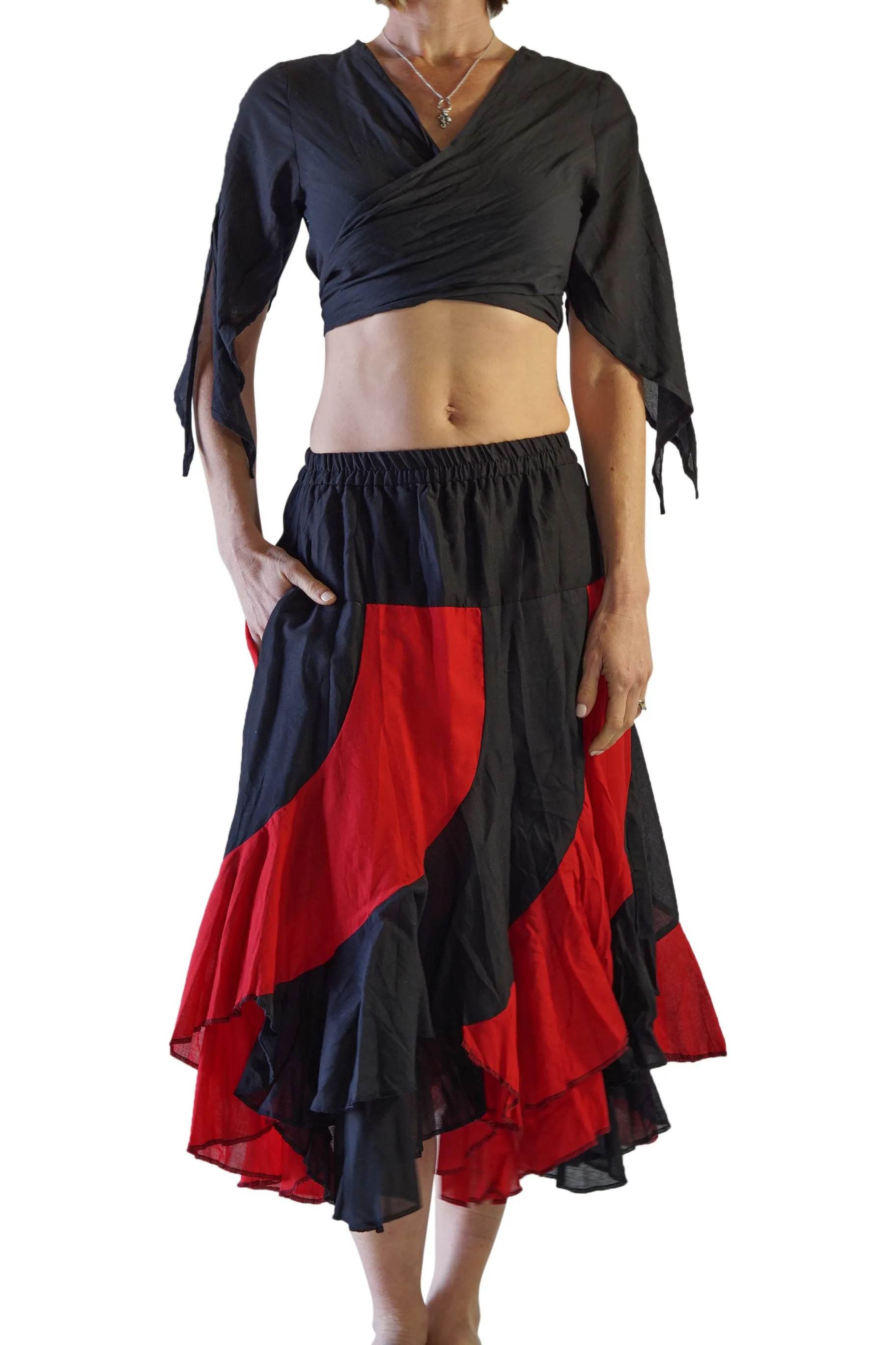 'Two Layer' Alternating Panel Skirt - Black/Red