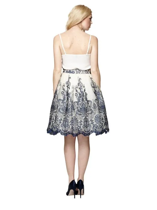 US 10 - Navy Baroque Style Midi Skirt