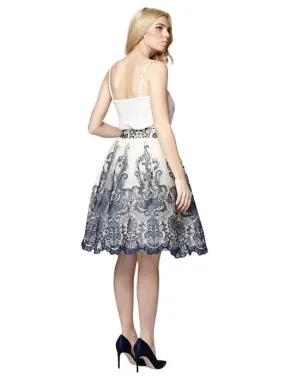 US 10 - Navy Baroque Style Midi Skirt