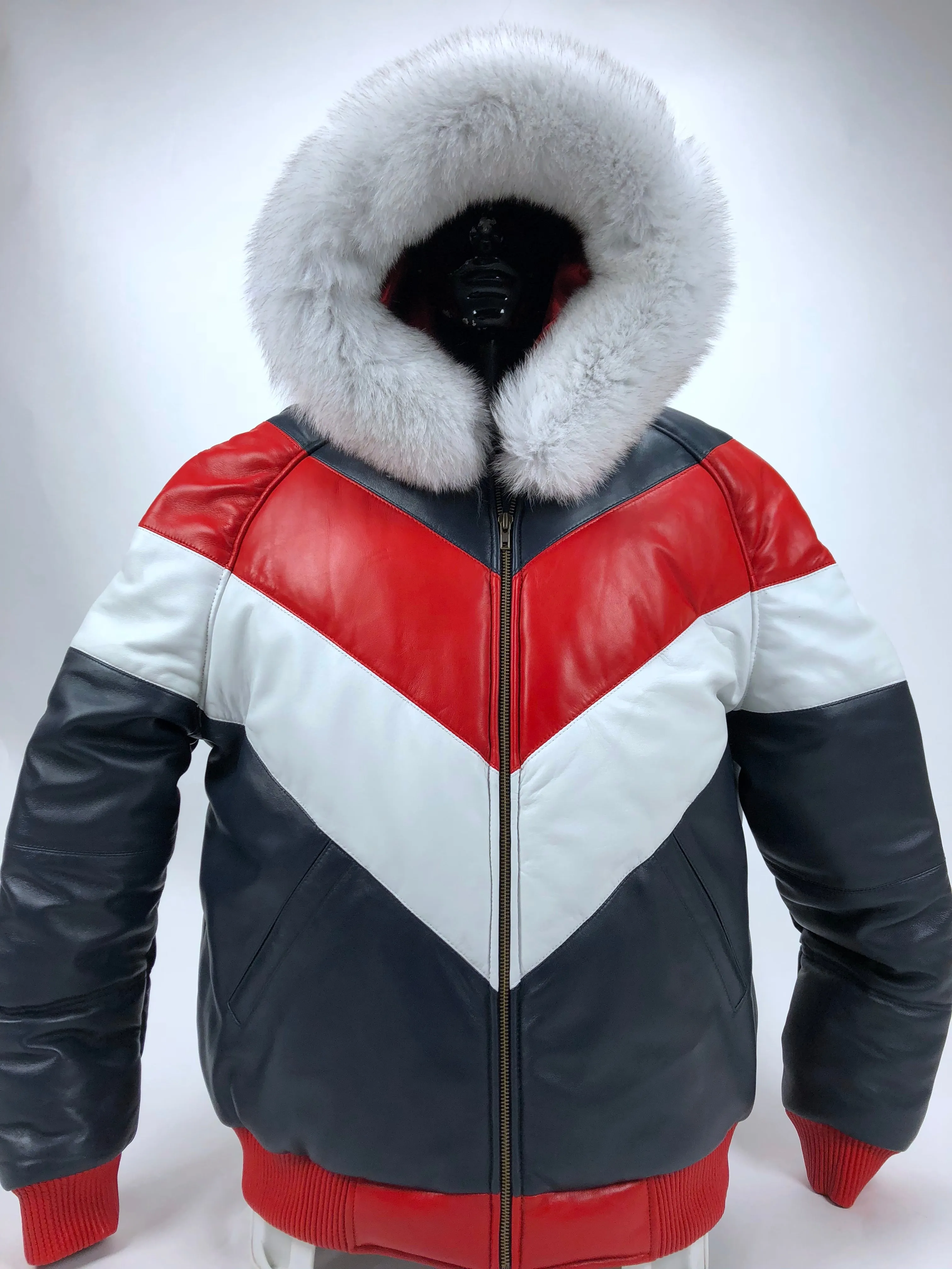 V-Bomber Red/Whitel/Blue With Premium Fur Hood