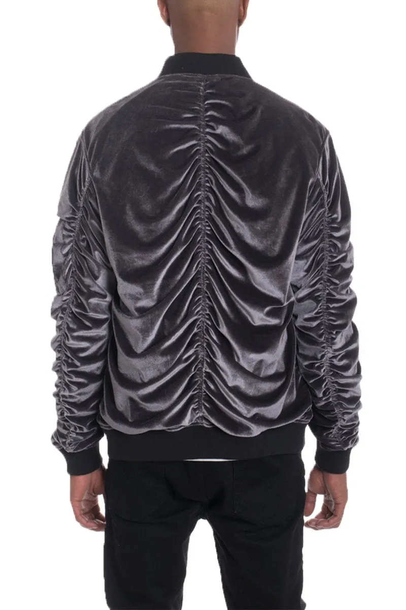 Velour Cinch Sleeve Bomber Jacket