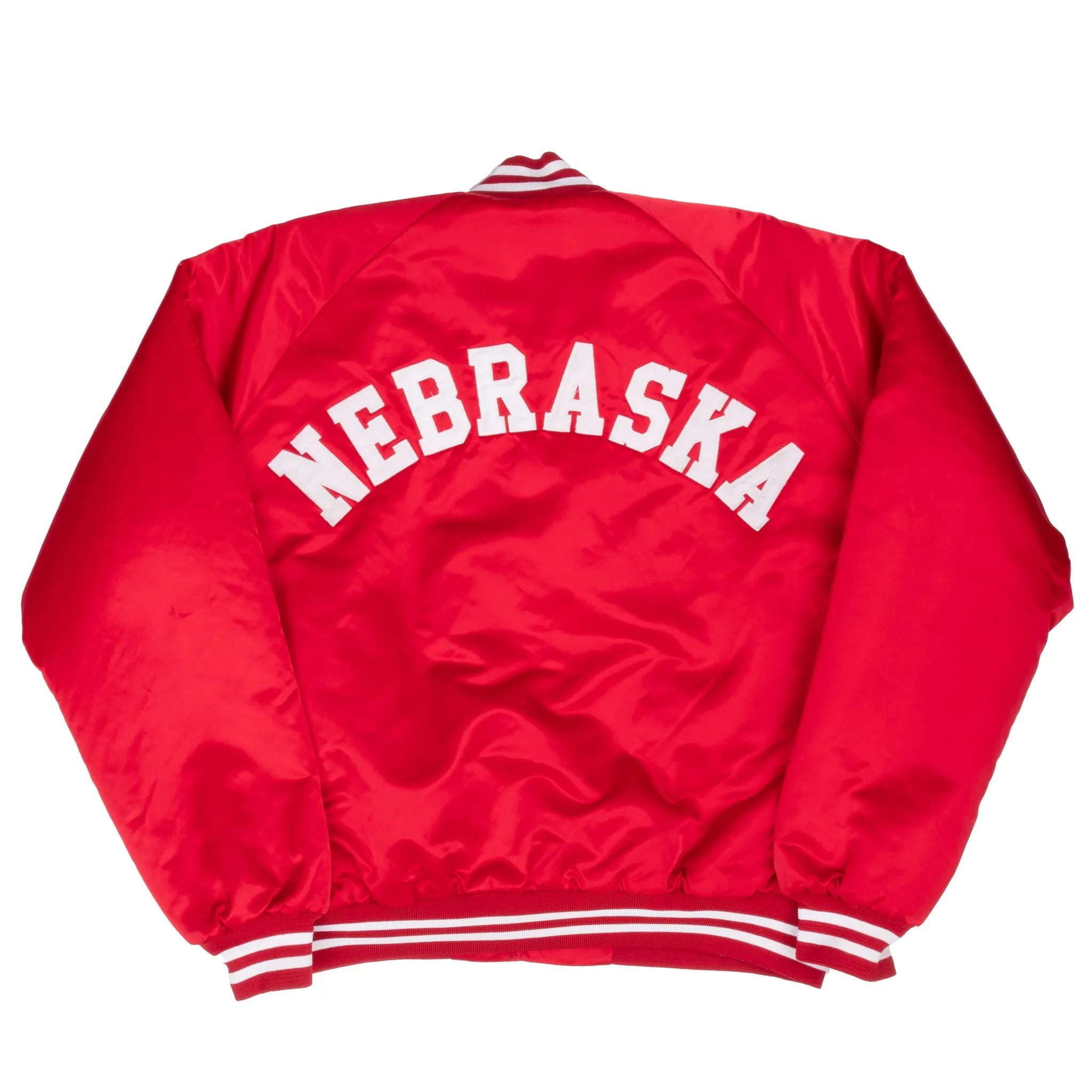 VINTAGE NCAA NEBRASKA SATIN CHALK LINE BOMBER JACKET 1990S XL