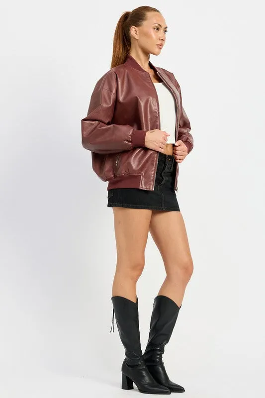 Vintage Vegan Leather Bomber Jacket