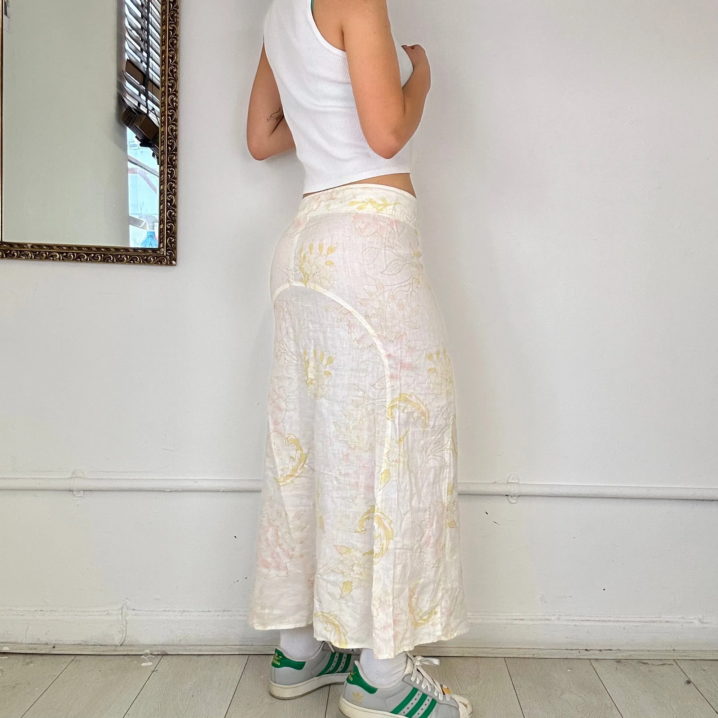 vintahe white linen maxi skirt