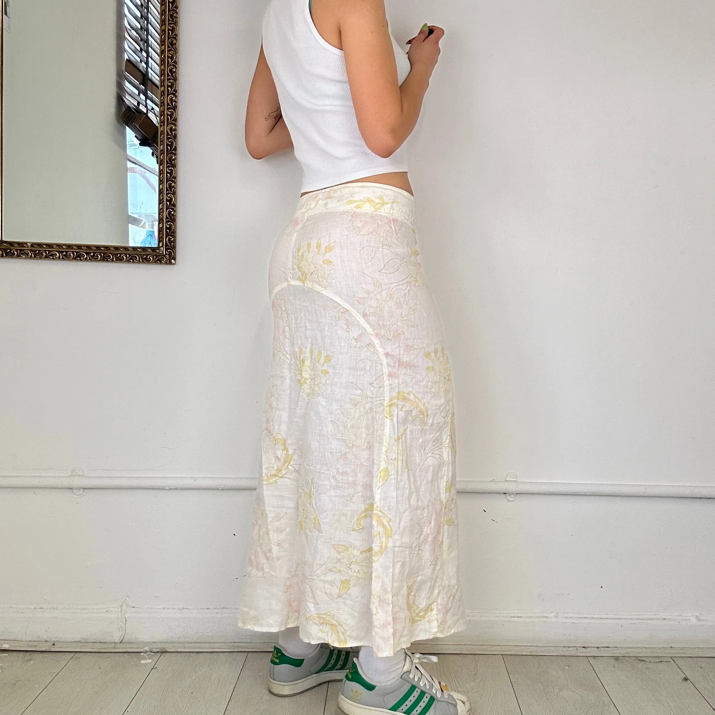 vintahe white linen maxi skirt