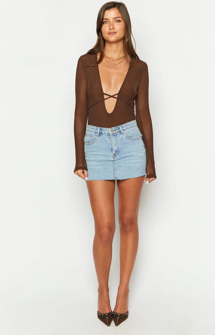 Whimsi Brown Mesh Long Sleeve Bodysuit