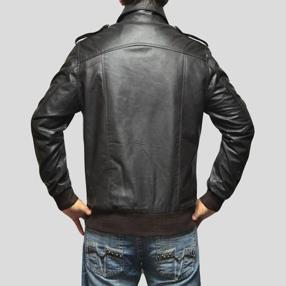 Willy Black Bomber Leather Jacket for Men