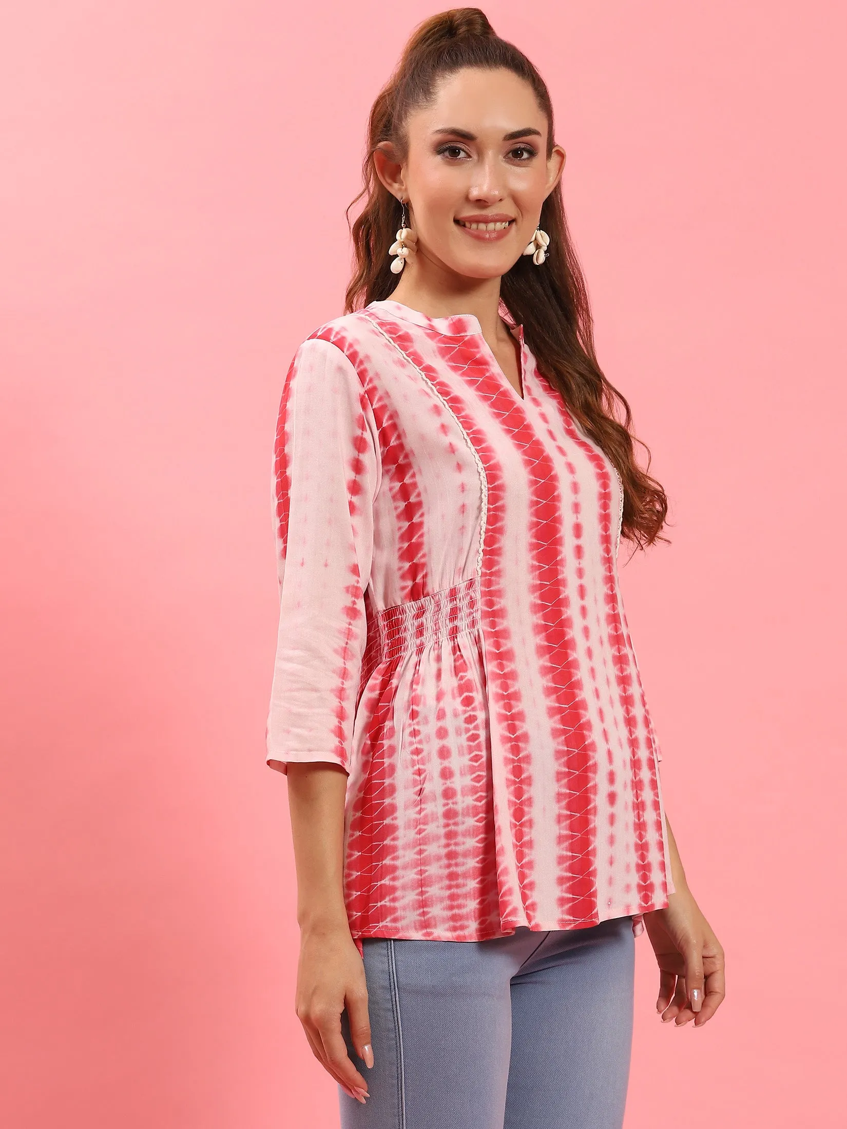 Women Coral Tie Dye Printed Tunic