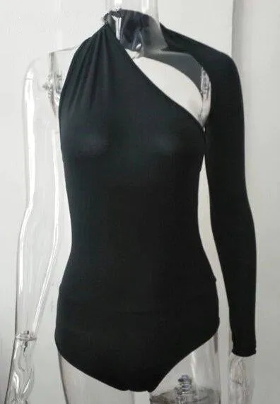 Women's Bodysuit With Asymmetrical Long Sleeve With Open Back